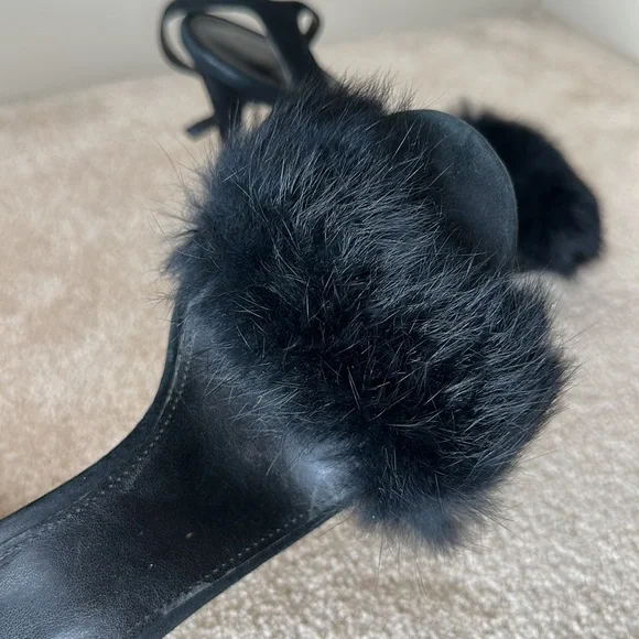 Michael Kors Black Faye Fur Suede Sandal Heels - Picture 3 of 8